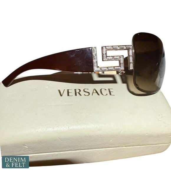 Versace 2072-B 1052/13 Shield Sunglasses Brown Gold Greca Logo Italy 120mm - Picture 5 of 15